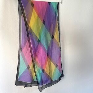 vtg 80s Italian Color Block Vibrant Sheer Long Scarf 12.5" x 55" Classic Italy